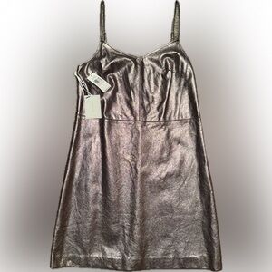 NWT 1. State Sz 6 The Curator Metallic Gold/Bronze Mini Dress dark gray lining